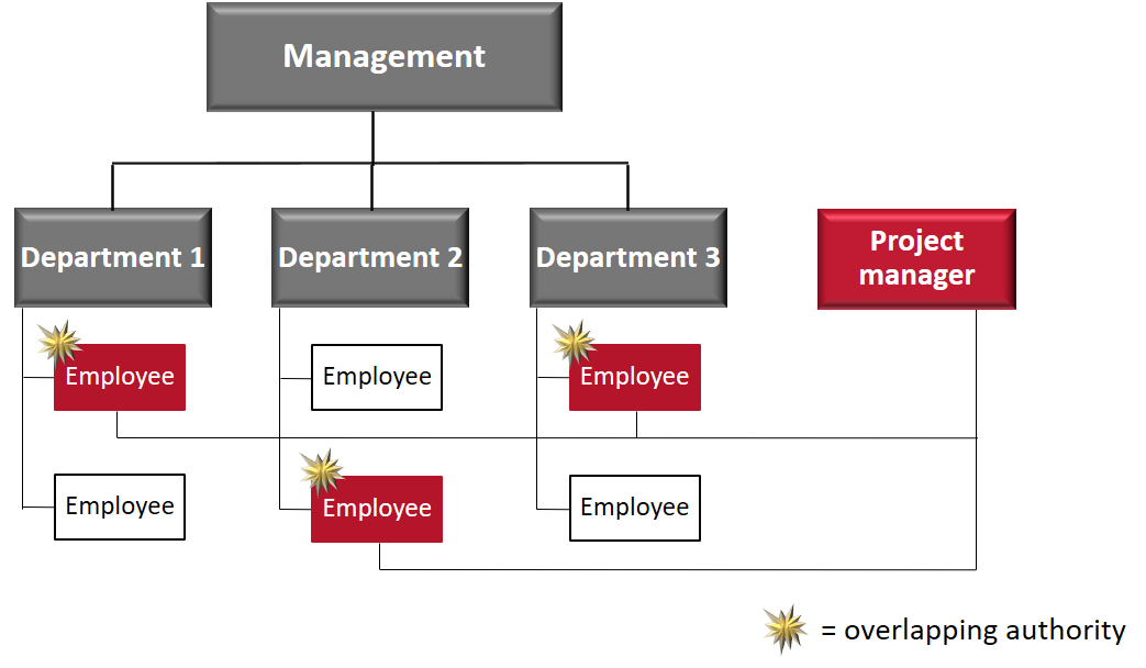 In a matrix organisation project team members receive instructions from at least two units.